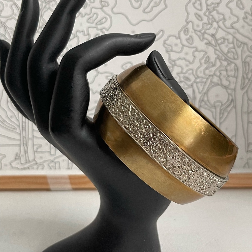 Elegant Brass and Silver Bangle 2.6” Diameter